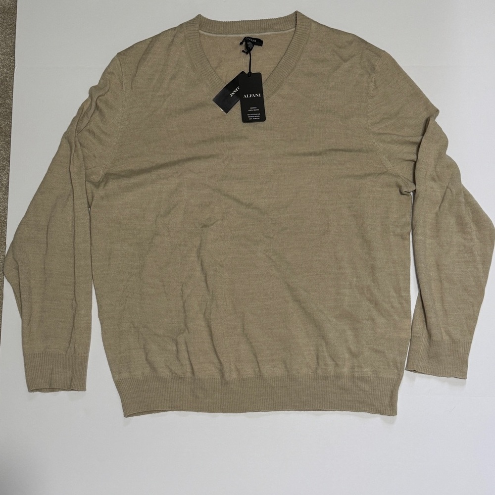 Alfani Men's Light Khaki V-Neck Sweater
